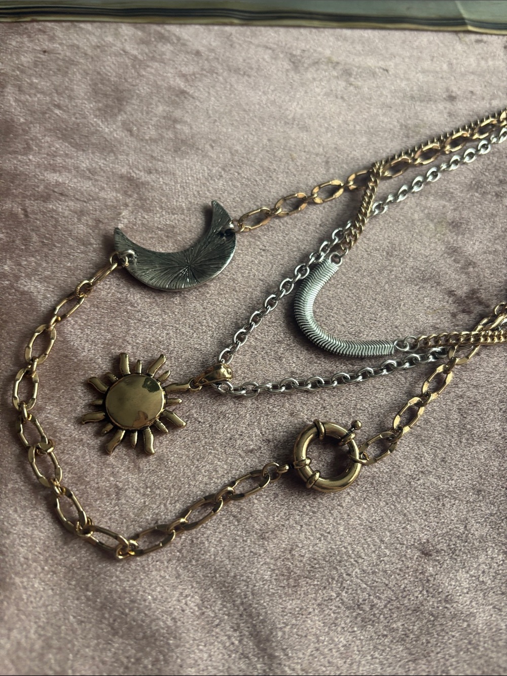 Free People Mixed Gold and Silver Sun & Moon Layered Necklace - Picture 2 of 3